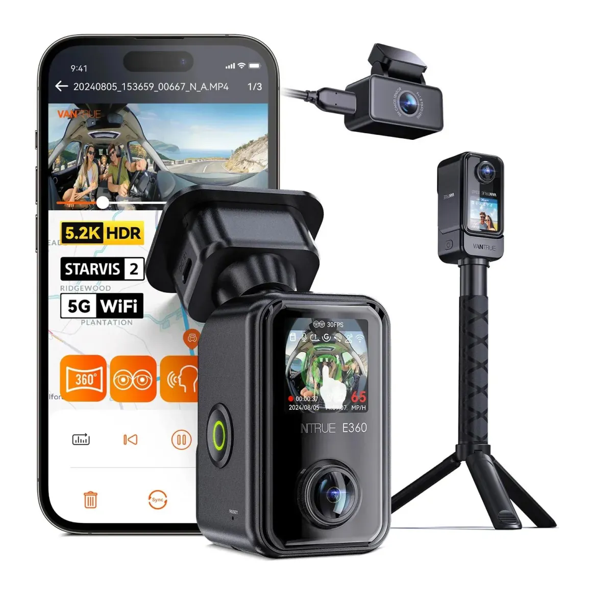 E360 Ace Cloud 5K 3CH Wifi GPS 360 graden dashcam