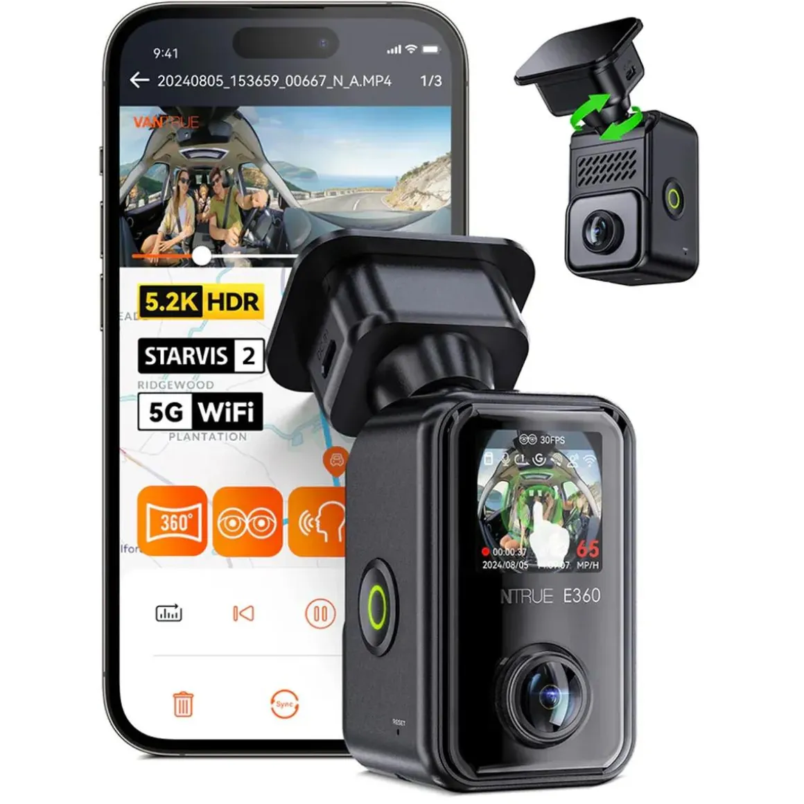 E360 Cloud 5K 2CH Wifi GPS 360 dashcam