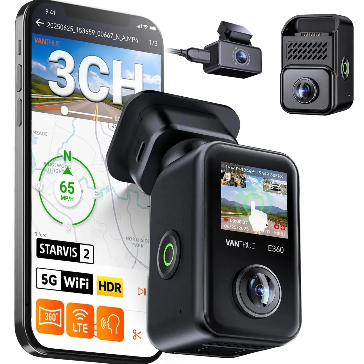 E360 Plus Cloud 5K 3CH Wifi GPS dashcam