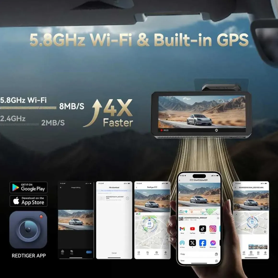 F77 V2 4K Touch Wifi GPS 2CH 256gb dashcam