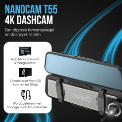T55 4K 2CH Full Mirror Wifi GPS 32gb dashcam