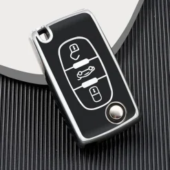 TPU Sleutelhoesje voor Peugeot zwart D3