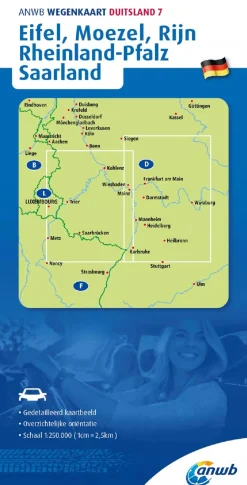 Wegenkaart Eifel, Moezel, Rijn, Rheinland-Pfalz, Saarland