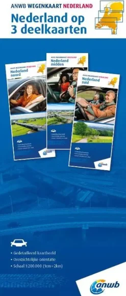 wegenkaart Nederland - Set noord, midden, zuid